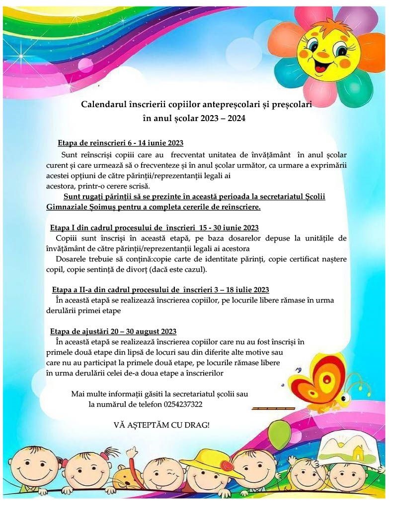Calendar inscrieri anteprescolari si prescolari