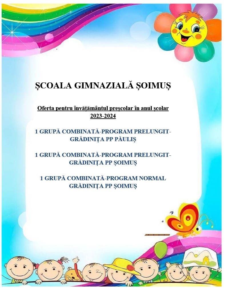 Oferta invatamanul prescolar in anul 2023 -2024