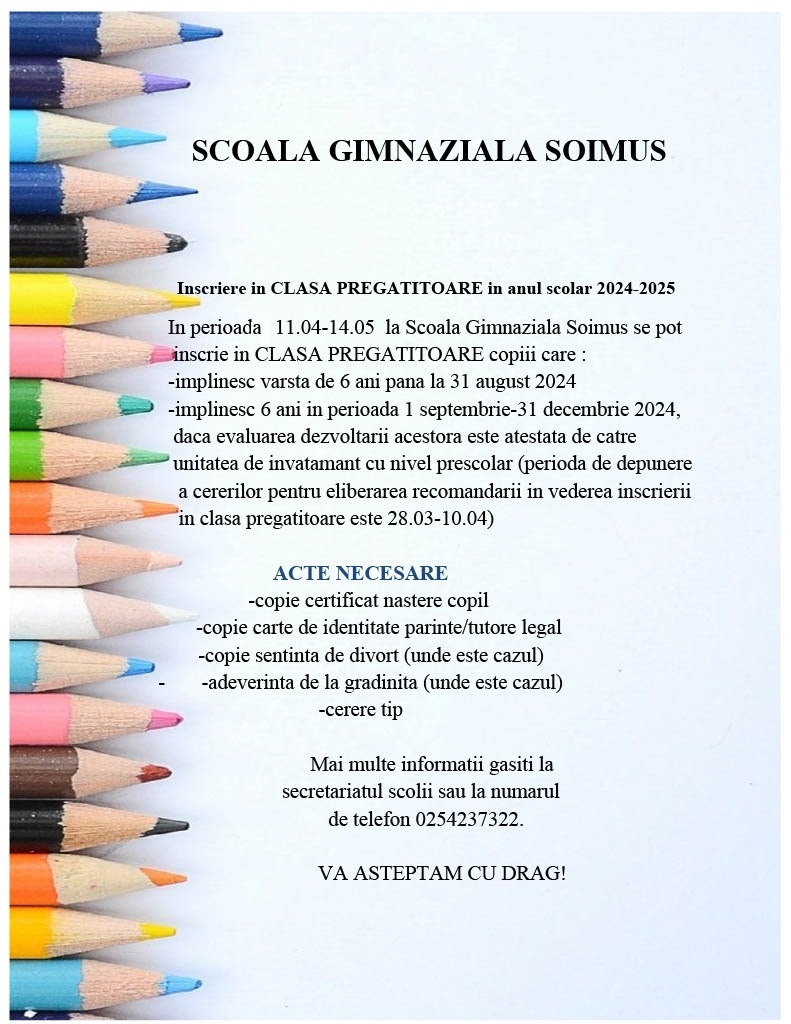 Detalii și documente înscriere clasa pregătitoare.